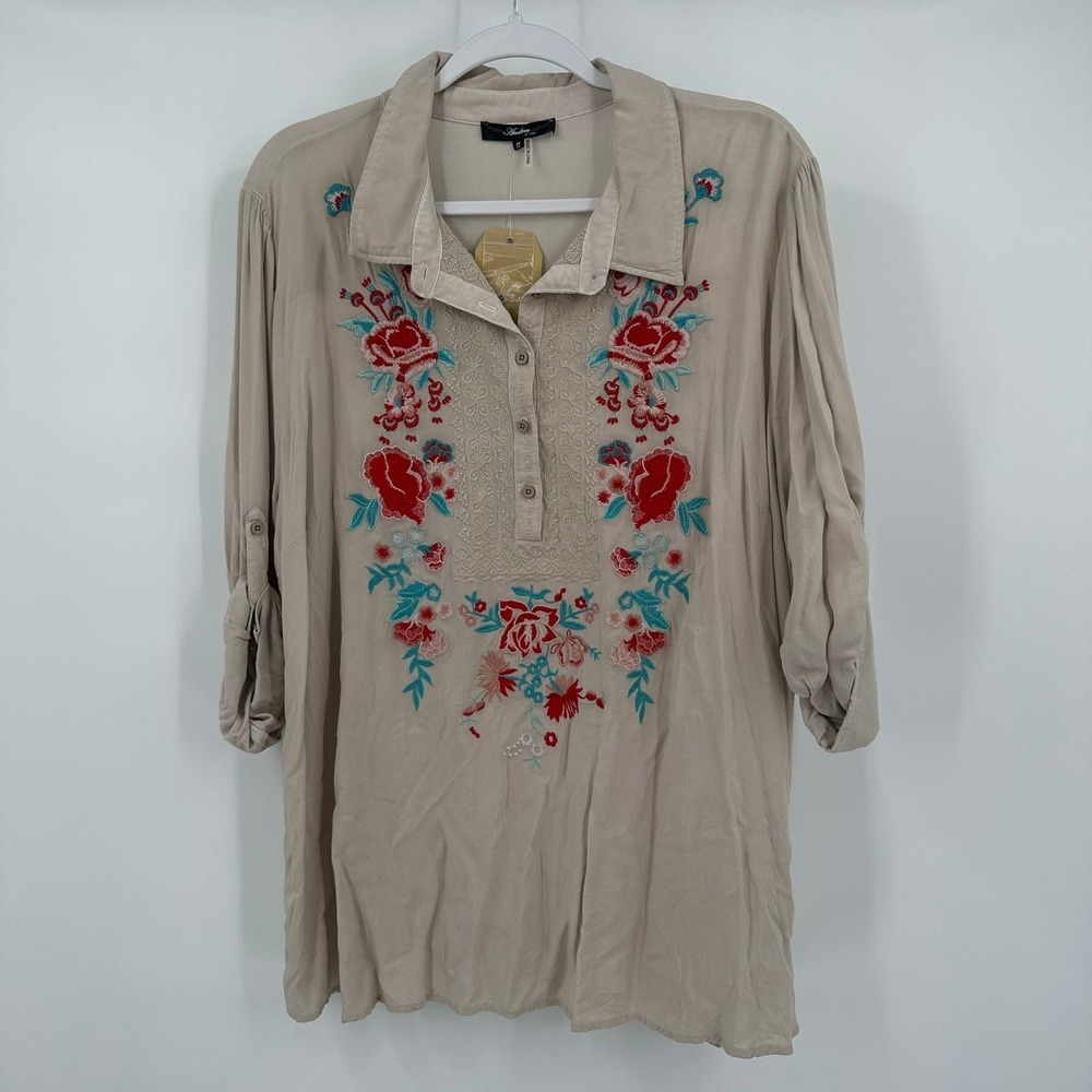 Womens Boho Gypsy Embroidered Top Size 2X Peasant Floral Hippie Festival